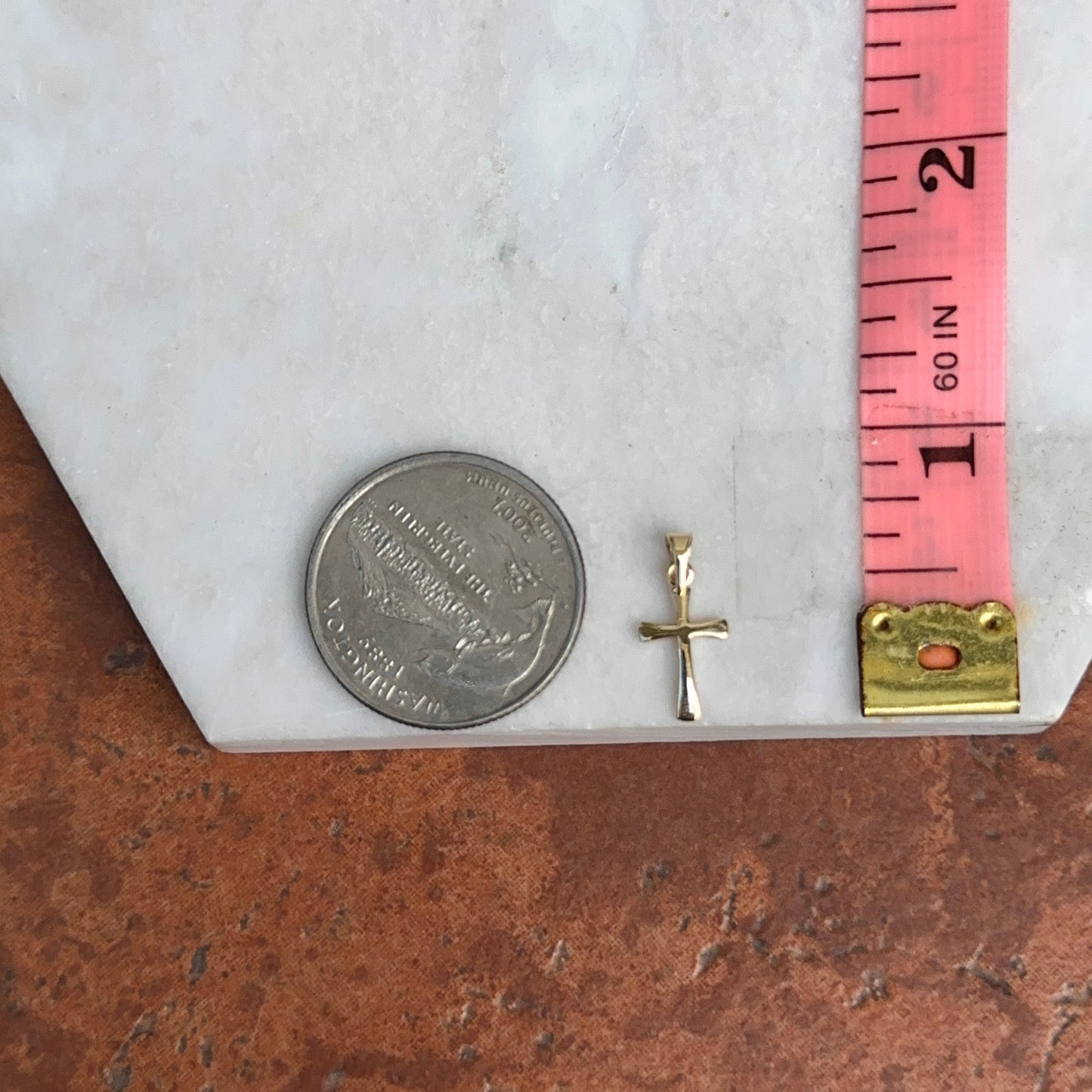 14KT Yellow Gold Solid Curved Rounded Edge Small Cross Pendant Charm 16.11mm