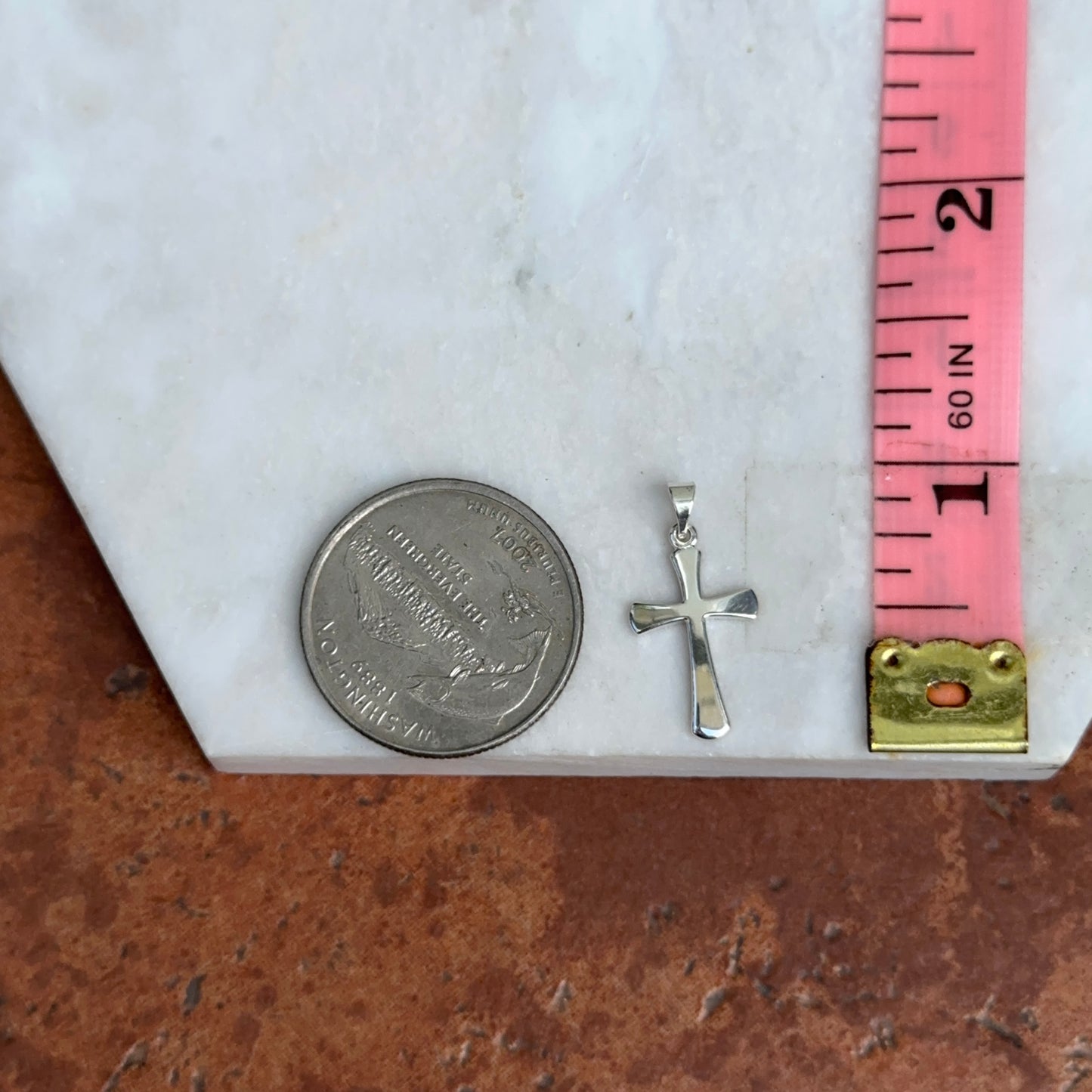 Sterling Silver Solid Curved Rounded Edge Small Cross Pendant Charm 19.3mm