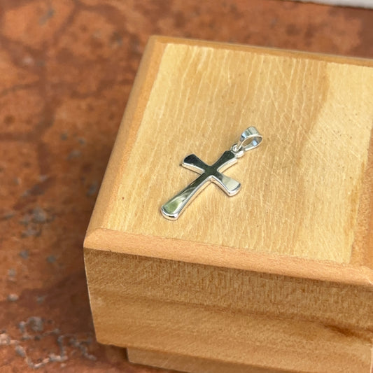 Sterling Silver Solid Curved Rounded Edge Small Cross Pendant Charm 19.3mm