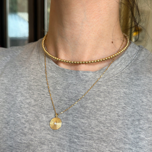 Estate 14KT Yellow Gold 4mm Ball Wire Collar Necklace