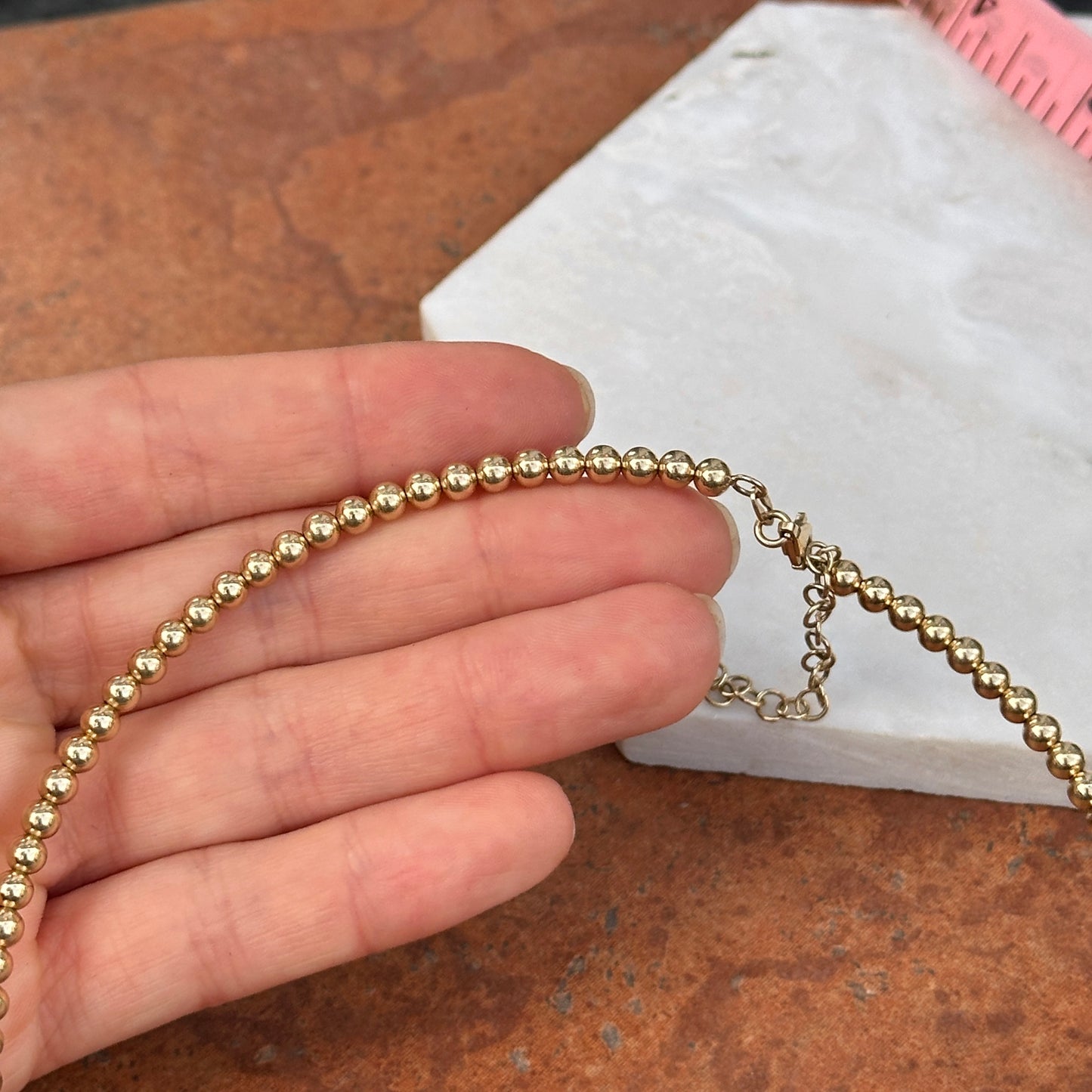 Estate 14KT Yellow Gold 4mm Ball Wire Collar Necklace