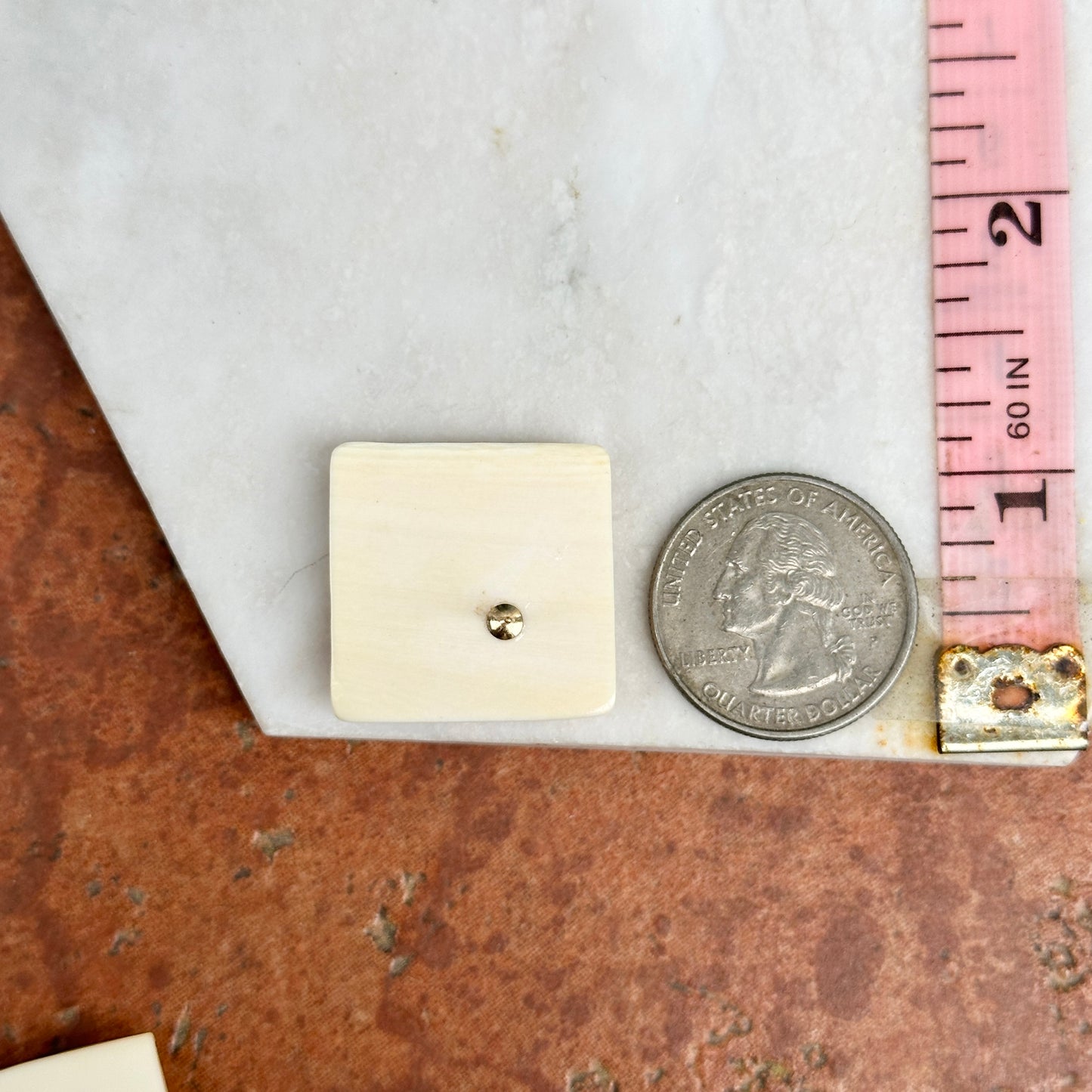 Estate Gold-Plated Square Carved Lucite Post Earrings
