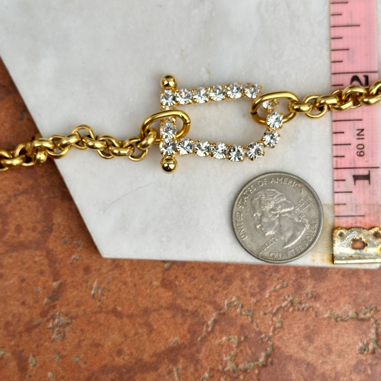 Yellow Gold-Plated Brass Crystal Horseshoe Sideways Pendant Necklace