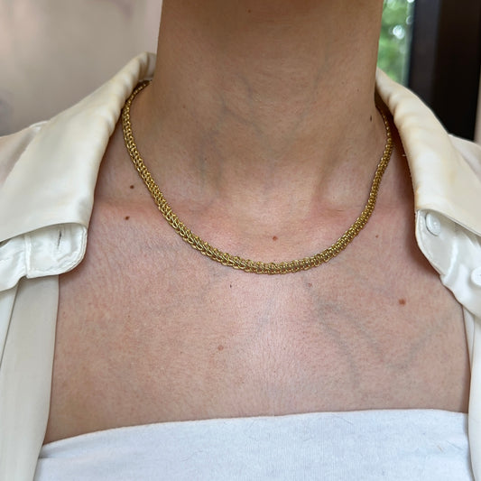Estate 14KT Gold Yellow + White Gold Open Weave Collar Necklace 18”