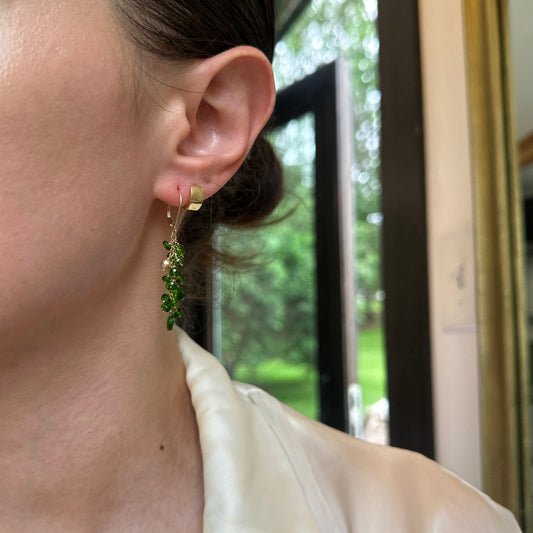 Estate 14KT Yellow Gold Multi Chrome Diopside Leverback Drop Earrings