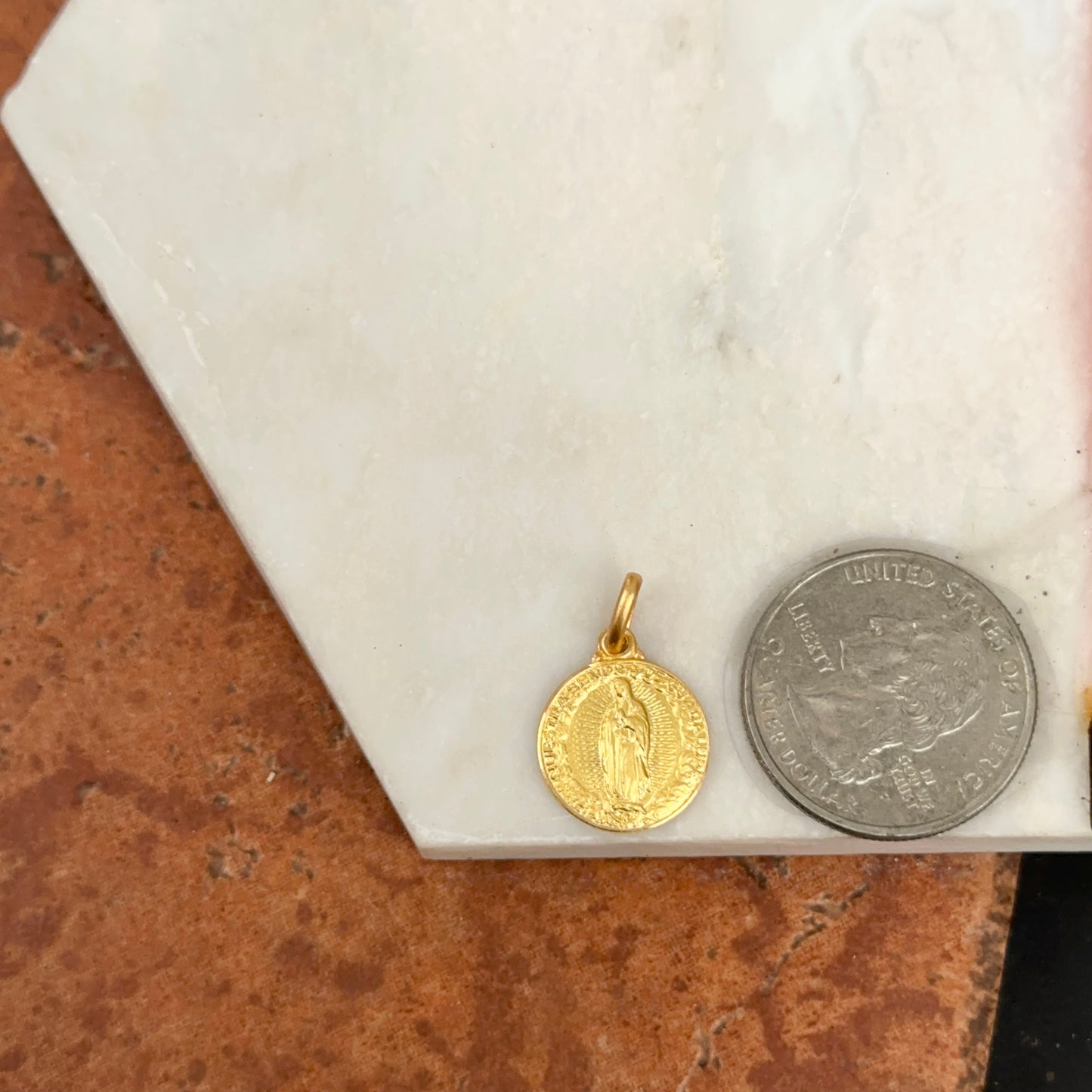 14KT Yellow Gold Our Lady of Guadalupe Matte Medal 14mm