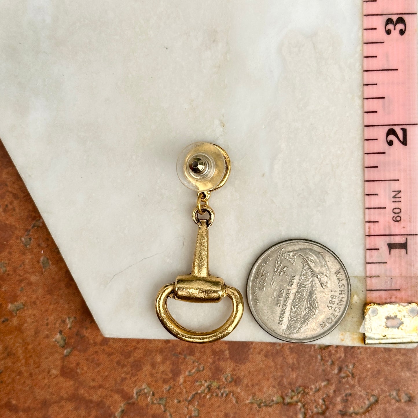 Brass Horse Bit Post Drop Earrings
