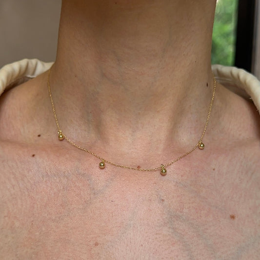 14KT Yellow Gold 4 Ball Bead Dangle Chain Necklace