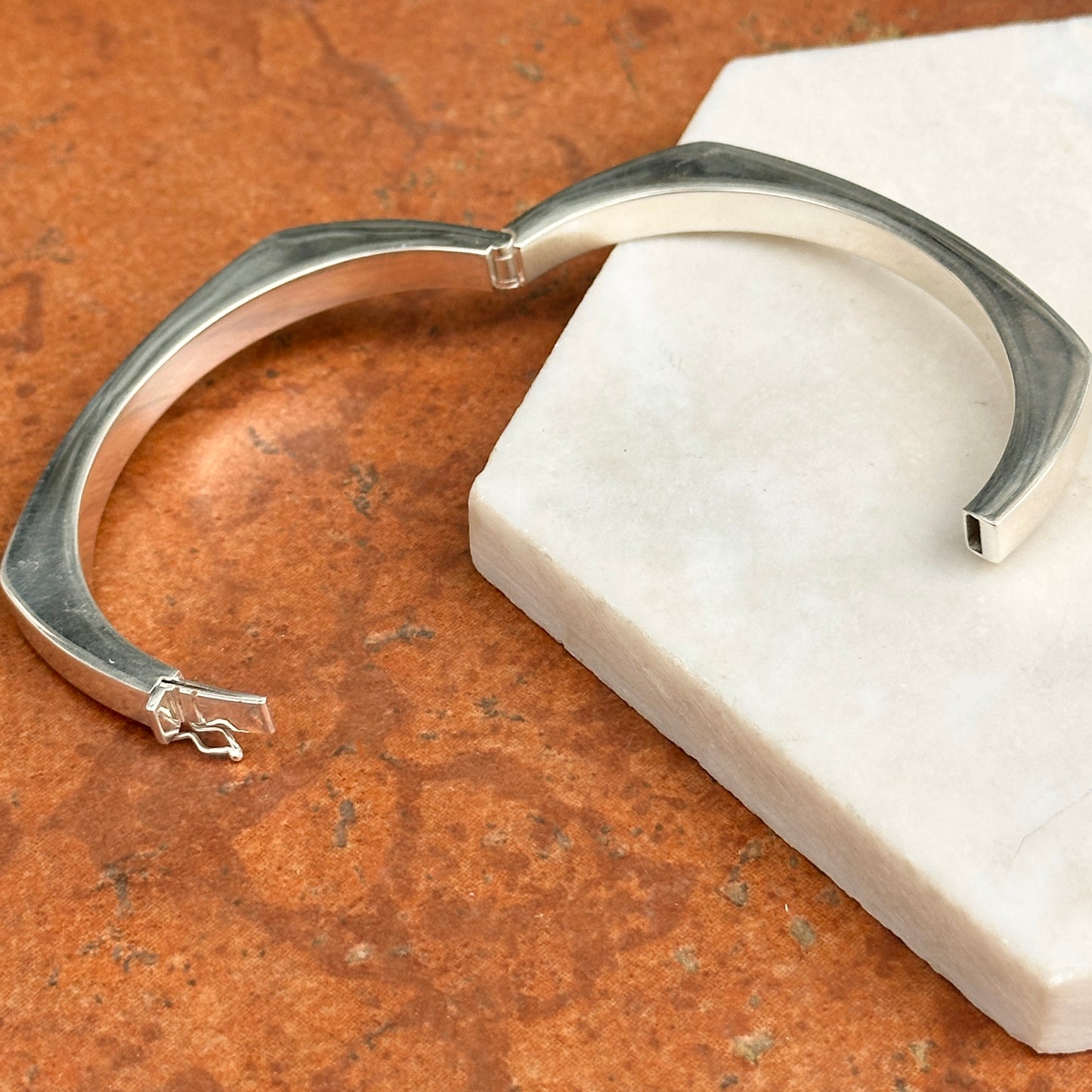 Sterling Silver Squared Hinged Bangle Bracelet
