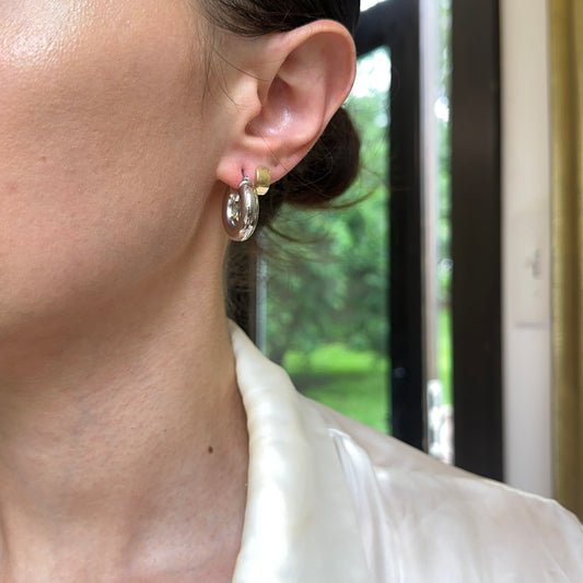 18KT White Gold Shiny 6mm Tube Chunky Round Hoop Earrings 20mm