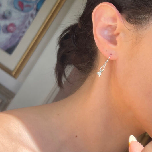 Sterling Silver Diamond Cancer Awareness Ribbon Dangle Earrings