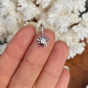 14KT White Gold Diamond Fancy Sun Small Pendant Charm