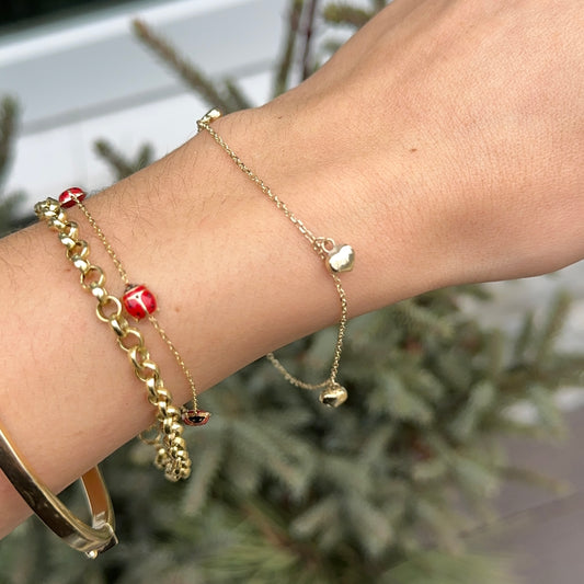 14KT Yellow Gold Hearts Charm Bracelet