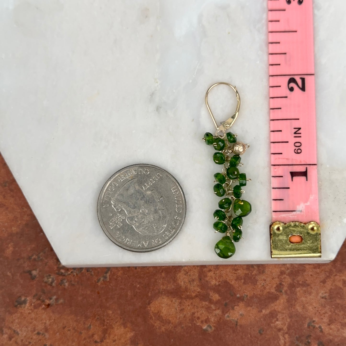 Estate 14KT Yellow Gold Multi Chrome Diopside Leverback Drop Earrings