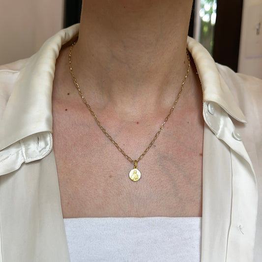 14KT Yellow Gold St Teresa Matte Round Medal Pendant Charm 10mm - LSJ