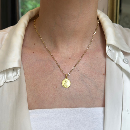 14KT Yellow Gold Matte St Catherine of Siena Round Medal Pendant 14mm - LSJ