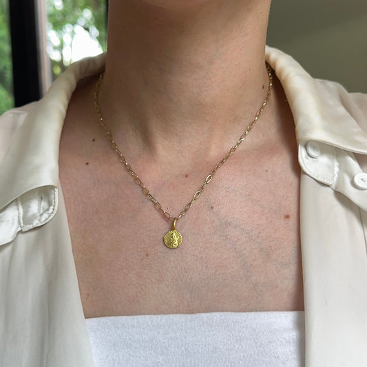 14KT Yellow Gold St Maria Goretti Round Matte Medal Pendant Charm 10mm - LSJ