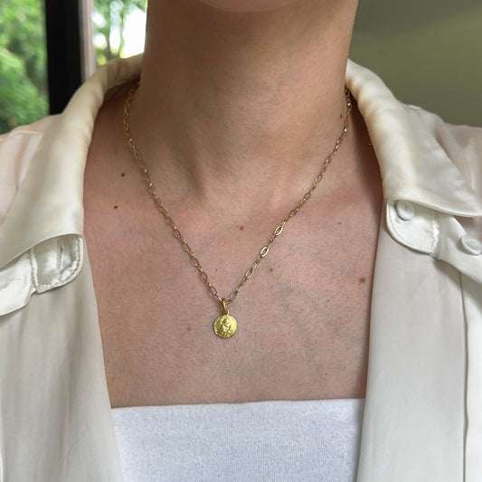 14KT Yellow Gold St Nicholas Round Medal Matte Pendant Charm 10mm