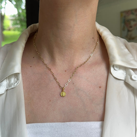 14KT Yellow Gold Matte St Benedict Round Pendant Charm 8mm