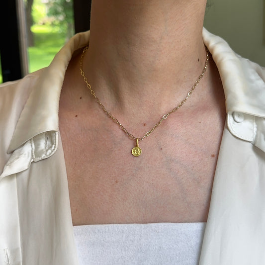 14KT Yellow Gold St Thomas Round Matte Medal Pendant Charm 8mm - LSJ