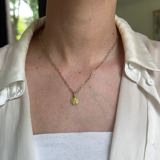 14KT Yellow Gold St Joseph Round Matte Medal Pendant Charm 10mm - LSJ