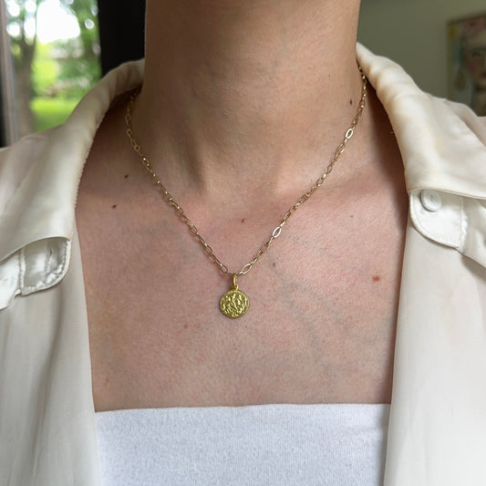 14KT Yellow Gold St George Matte Medal Pendant Charm 12mm - LSJ