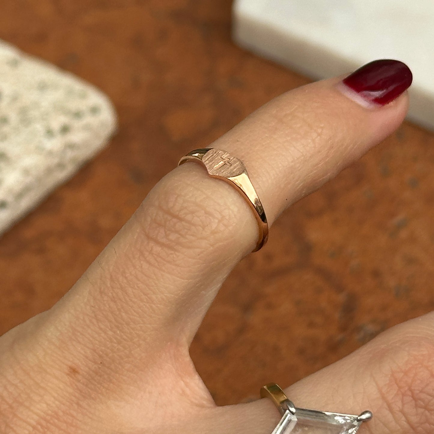 14KT Rose Gold Heart + Cross Signet Youth or Pinky Ring