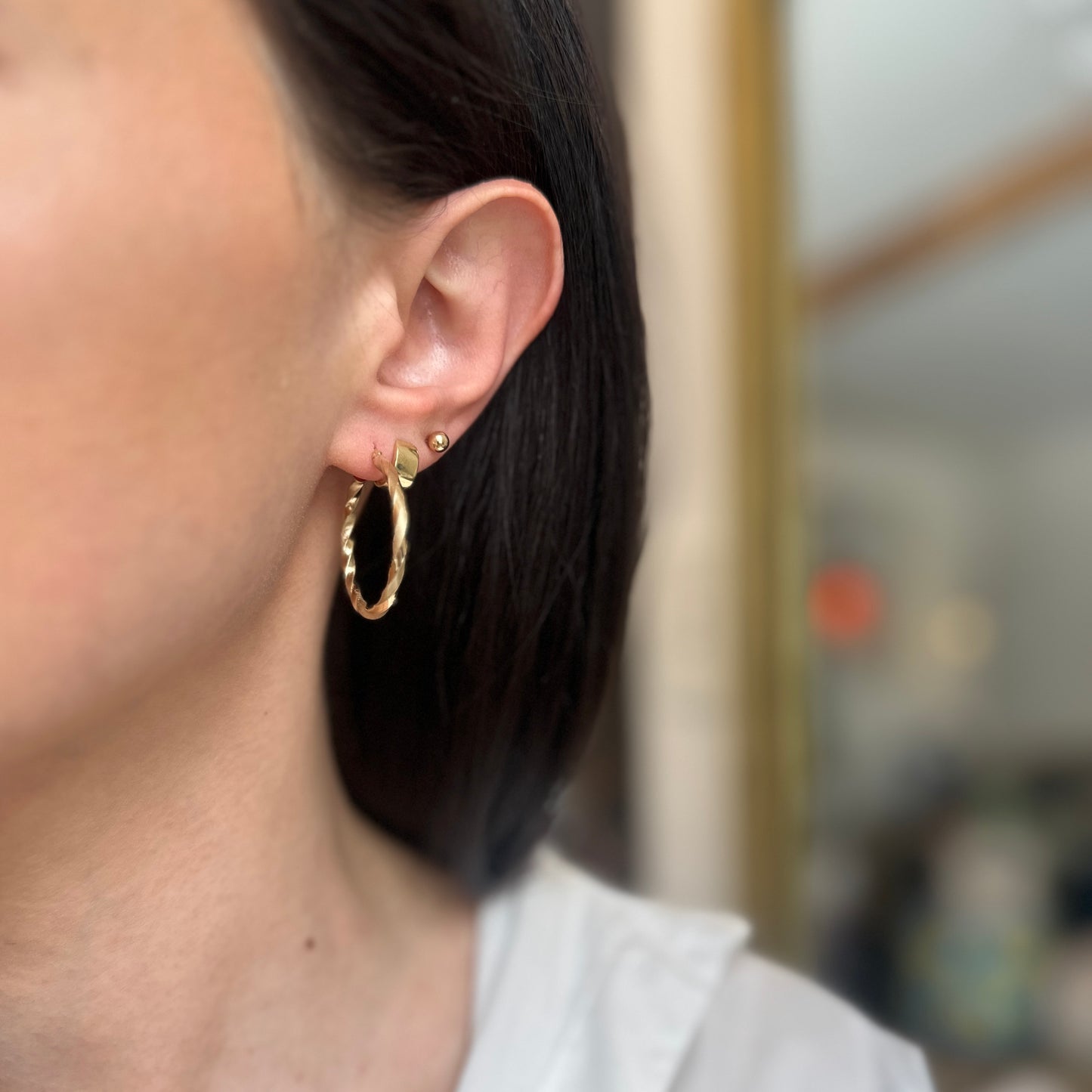 14KT Yellow Gold Polished and Satin Twisted Ribbon 3D Tube Earrings