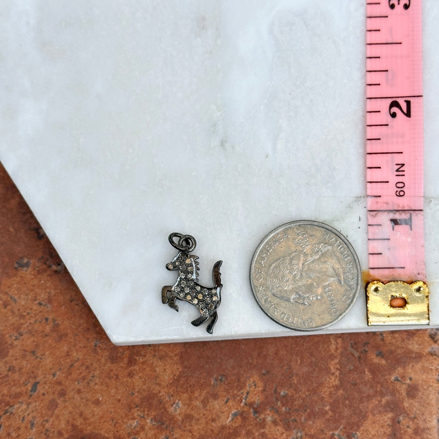 Sterling Silver Pave Diamond Horse Pendant Charm Small Blackened