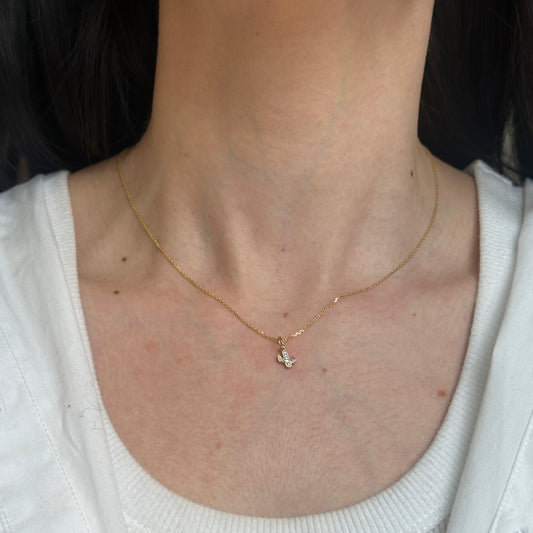 14KT Yellow Gold Diamond Cactus Mini Tiny Charm Pendant Teeny Tiny