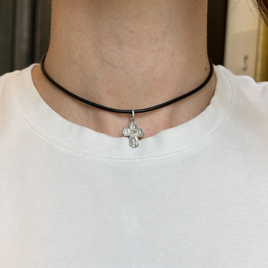 Sterling Silver Black Leather 2mm Cord Necklace