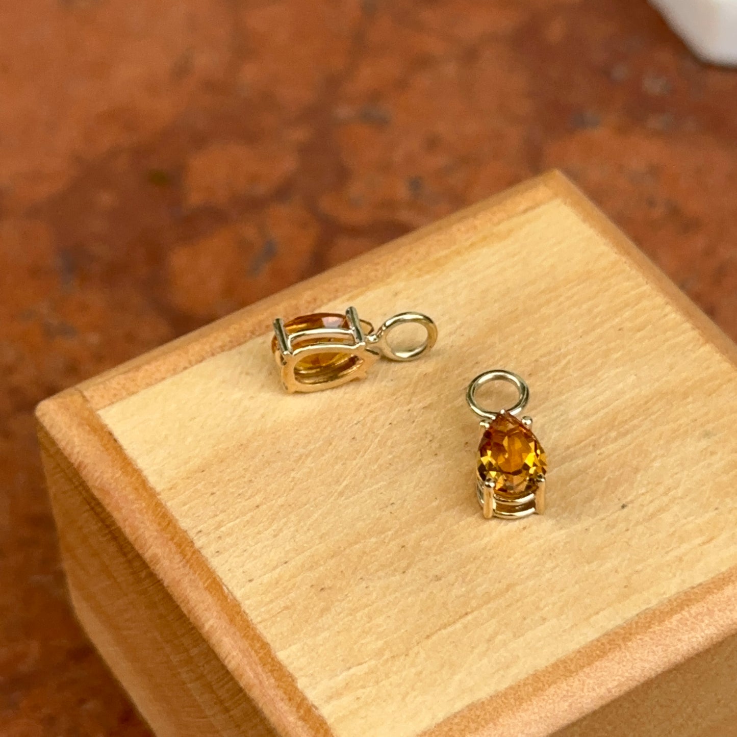 14KT Yellow Gold Citrine Pear-Shaped Earring Charms - LSJ