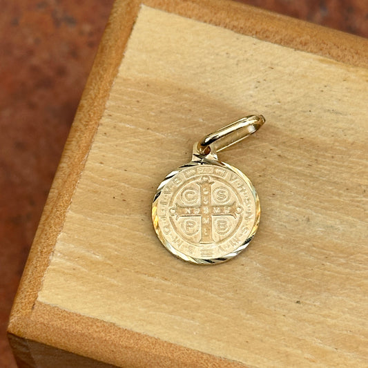 14KT Yellow Gold St Benedict Patron Saint Round Medal Pendant Charm Solid 13mm