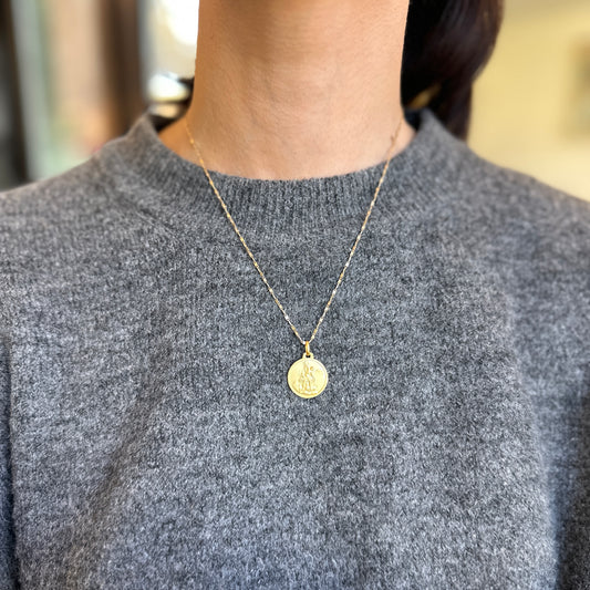 14KT Yellow Gold Matte St Michael Round Medal Pendant 18mm