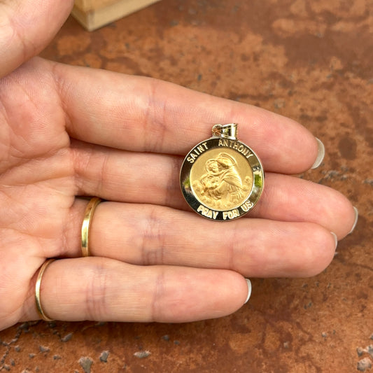 14KT Yellow Gold St Anthony Round Medal Pendant 23mm