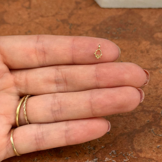 14KT Yellow Gold Cut-Out Hand of Fatima Hamsa MINI Pendant Charm