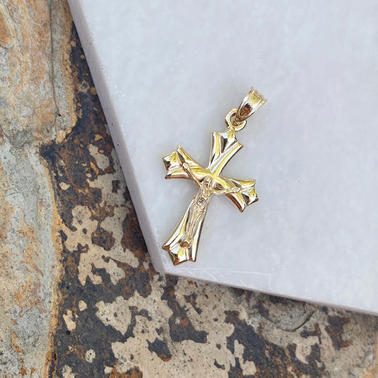 10KT Yellow Gold Small Reversible Crucifix Cross Pendant Charm