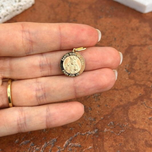 14KT Yellow Gold St Nino Round Medal Pendant Charm 15mm
