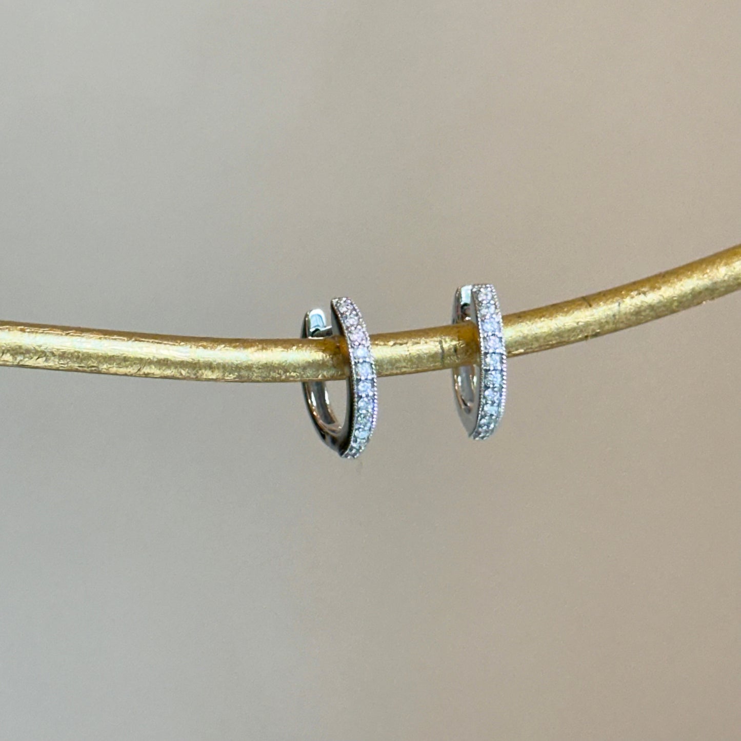 14KT White Gold .13 CT Lab Diamond Huggie Hoop Earrings