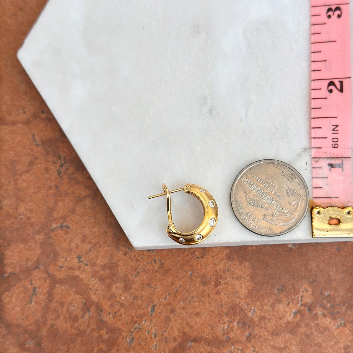 Estate 18KT Yellow Gold Gypsy Set Burnished Diamond Half-Hoop Earrings