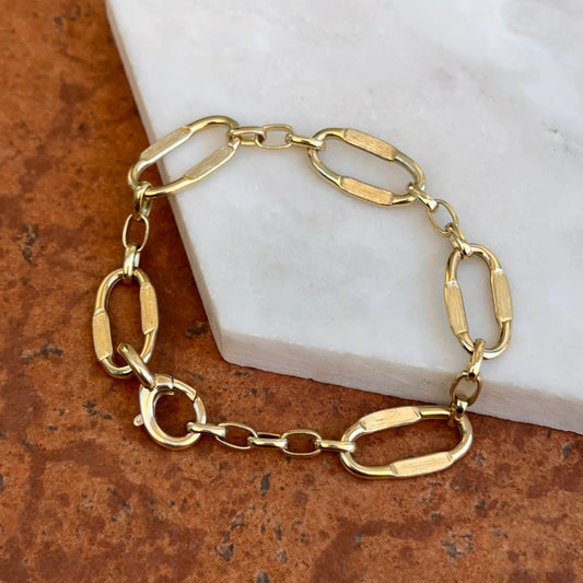 Estate 14KT Yellow Gold Matte Oval Flat Concave Style Links Chain Bracelet