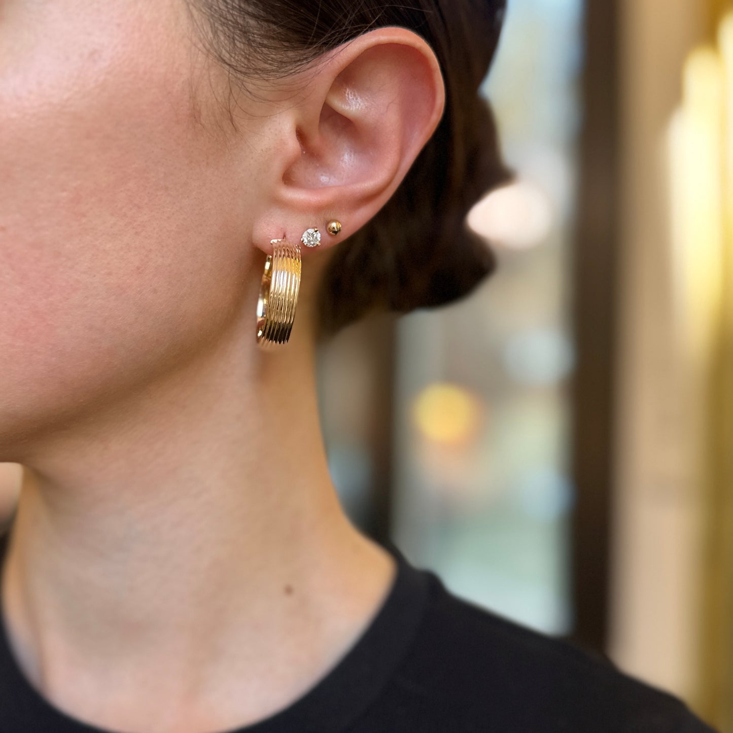 14KT Yellow Gold Ribbed Round Hoop Earrings 30mm