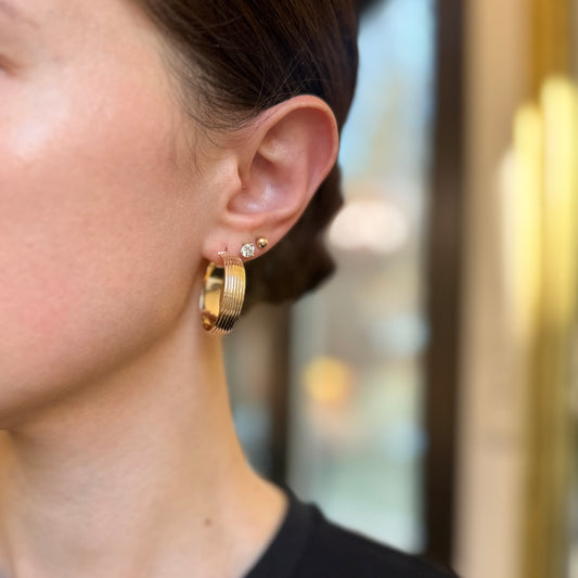 14KT Yellow Gold Ribbed Round Hoop Earrings 30mm