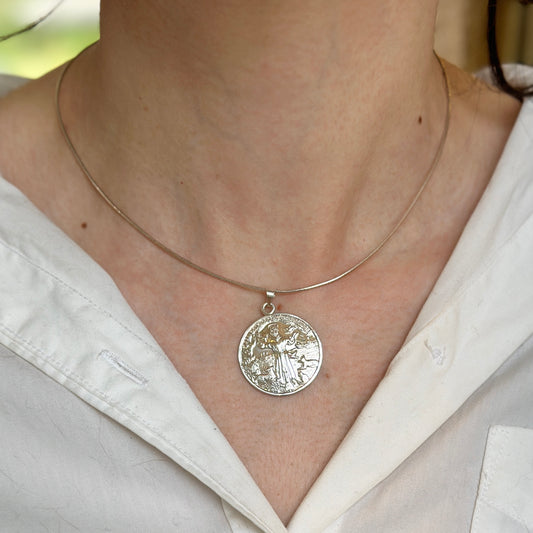 Sterling Silver St Francis of Assisi Round Medal Pendant 25mm - LSJ