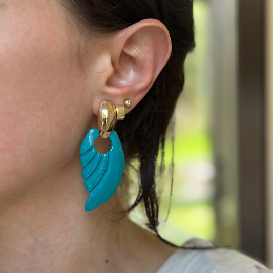 Estate Turquoise Color Lucite Feather Earring Charms - LSJ