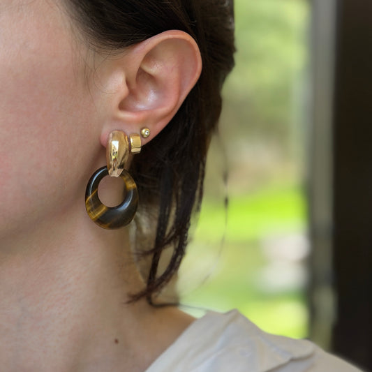 Estate Tiger's Eye Oval Disc Earring Charms - LSJ