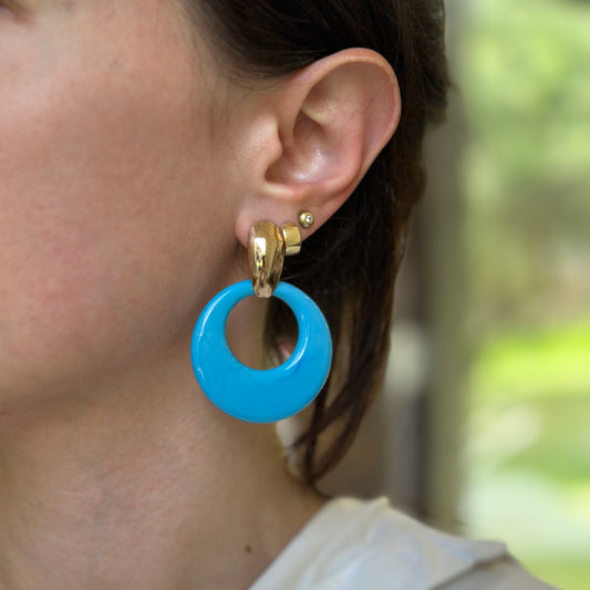 Estate Turquoise Glass Round Disc Earring Charms 33mm - LSJ