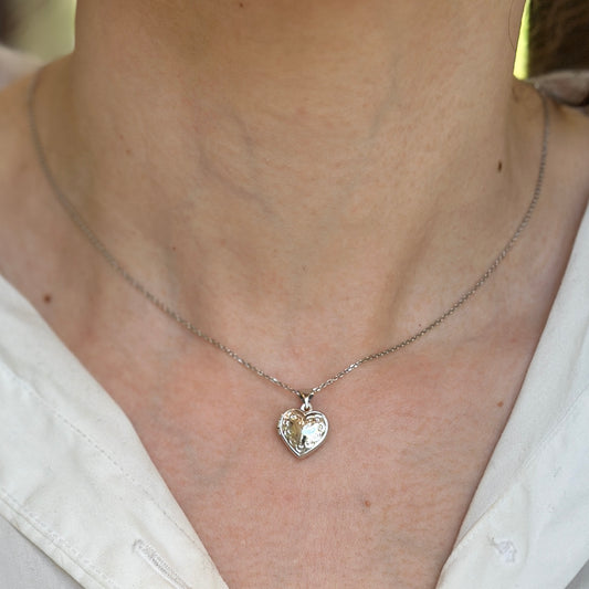 14KT White Gold Filigree Heart Shaped Locket Pendant 13mm