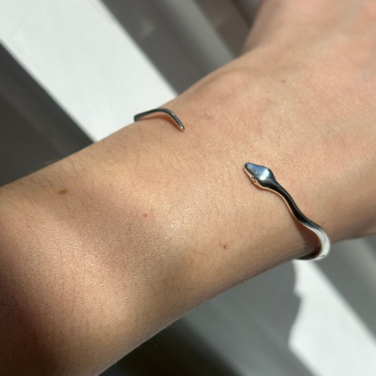 Sterling Silver Wavy Snake Open Cuff Bangle Bracelet