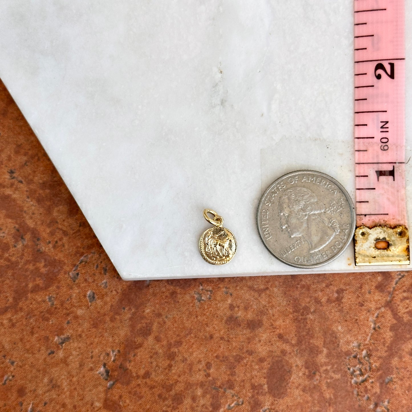 Estate 14KT Yellow Gold Replica Roman Coin Pendant Charm 8mm